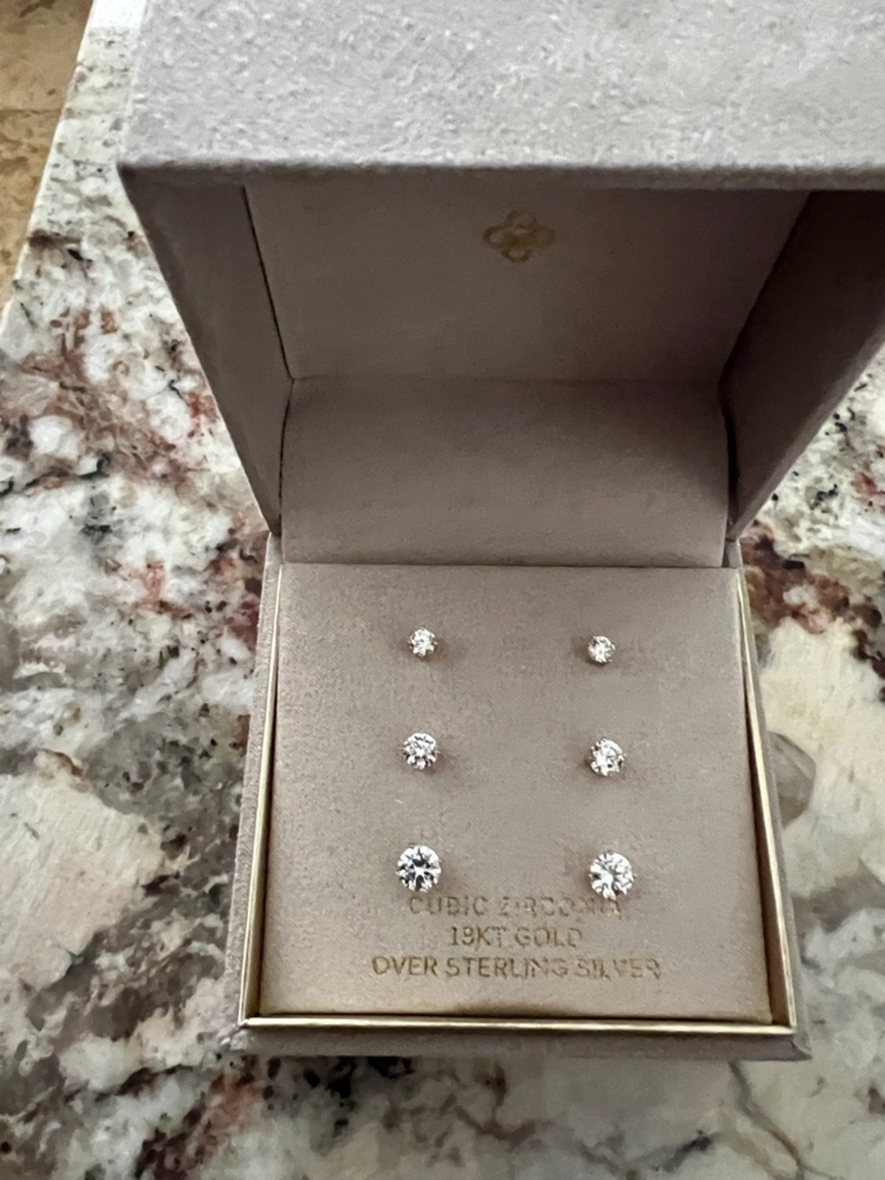 Sterling Silver Cubic Zirconia Stud Earring Set - Gold Tone